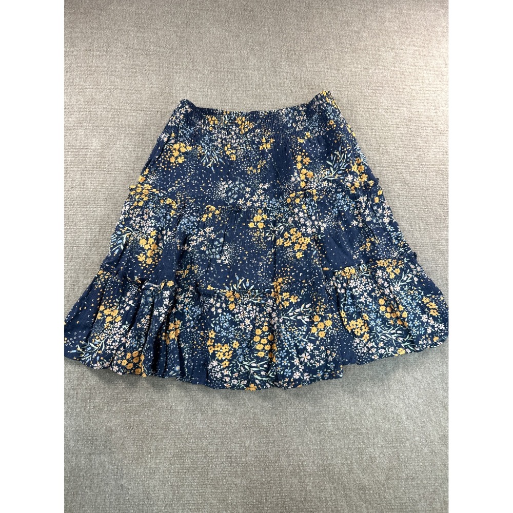 Market & Spruce Whimsical Blue Floral Smocked Tiered Mini Skirt WGW20501 Small